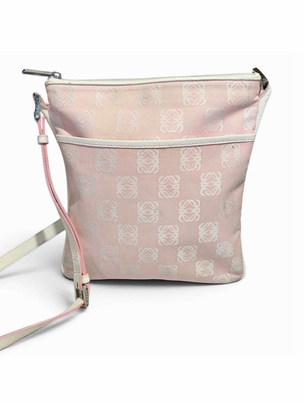 Loewe Anagram Jacquard Pink Canvas Crossbody Bag with White Leather Trim